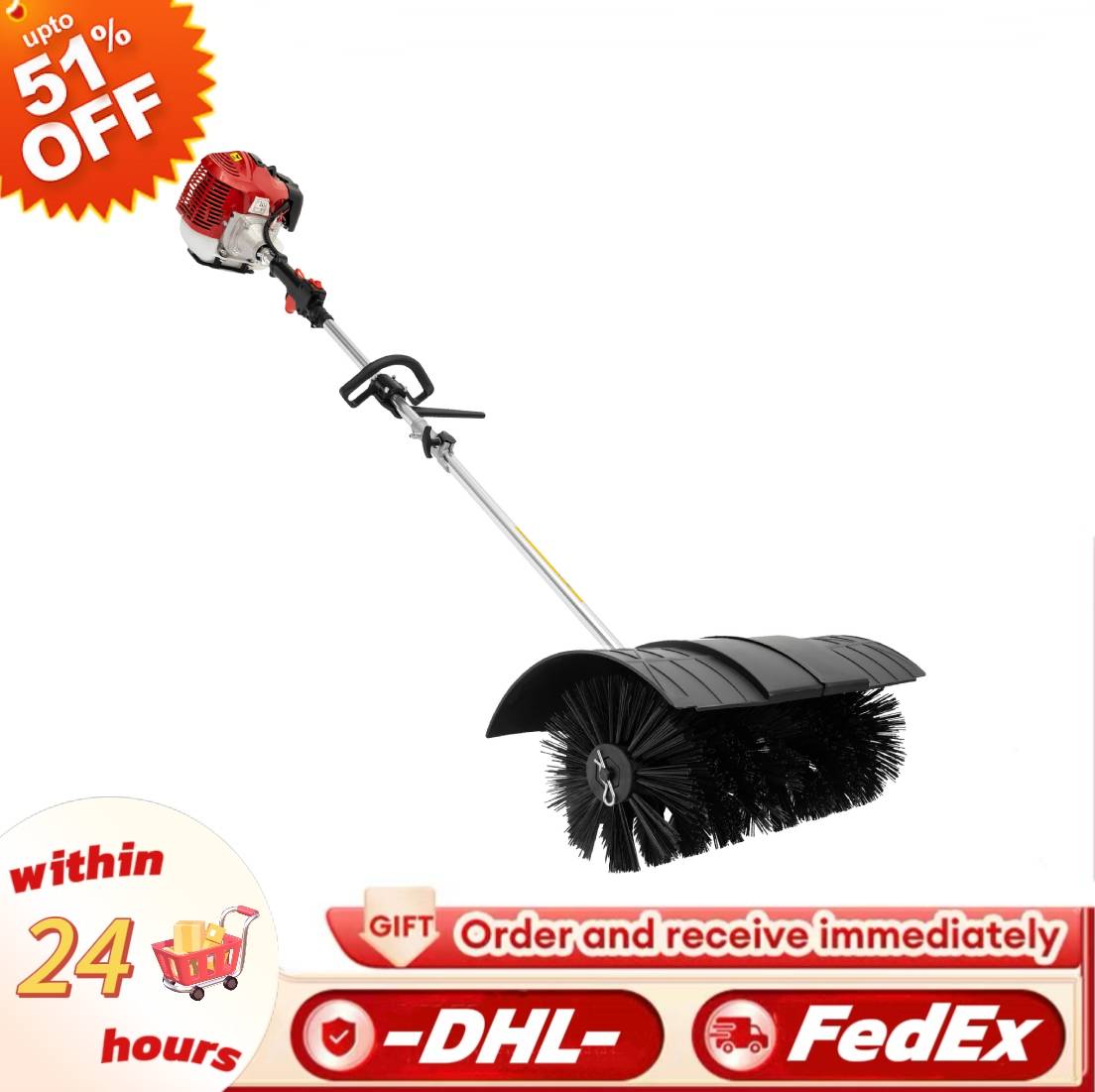 Outdoor Power Broom - 52CC 2 Stroke Gas Handheld Sweeper