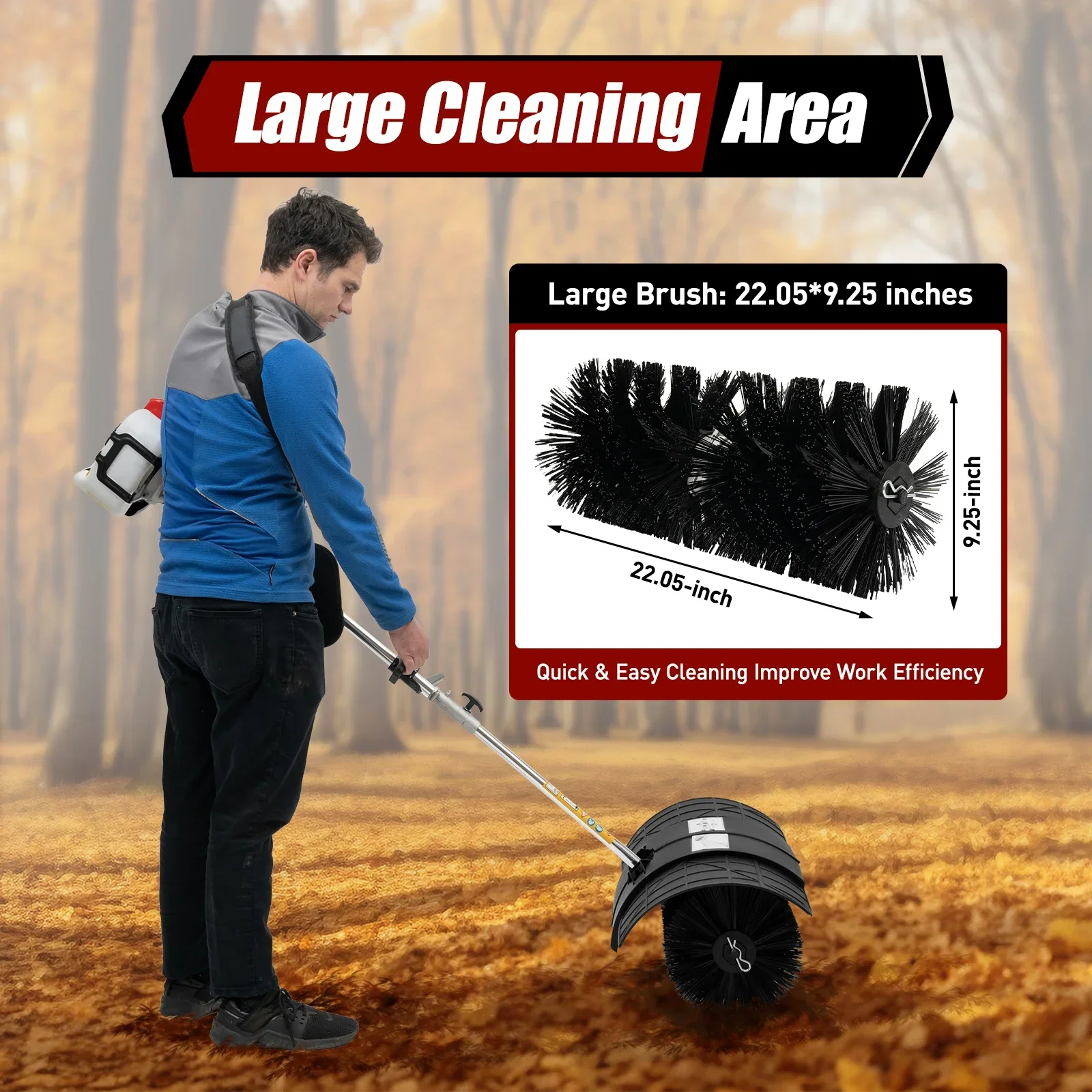 Outdoor Power Broom - 2-Stroke Gas-Powered Lawn Sweeper, Handheld Push