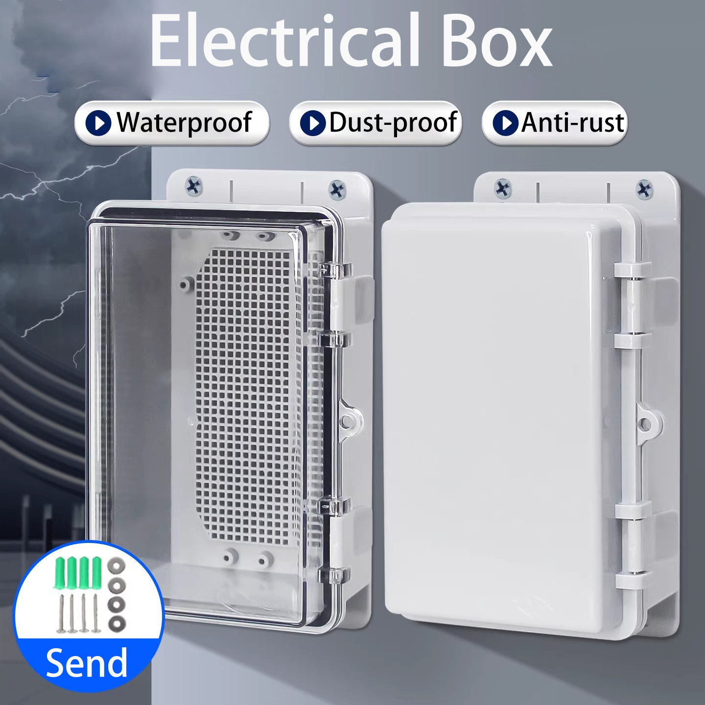 Outdoor Power Junction Box - IP66 Waterproof Grey/Transparent Cover Housing Power