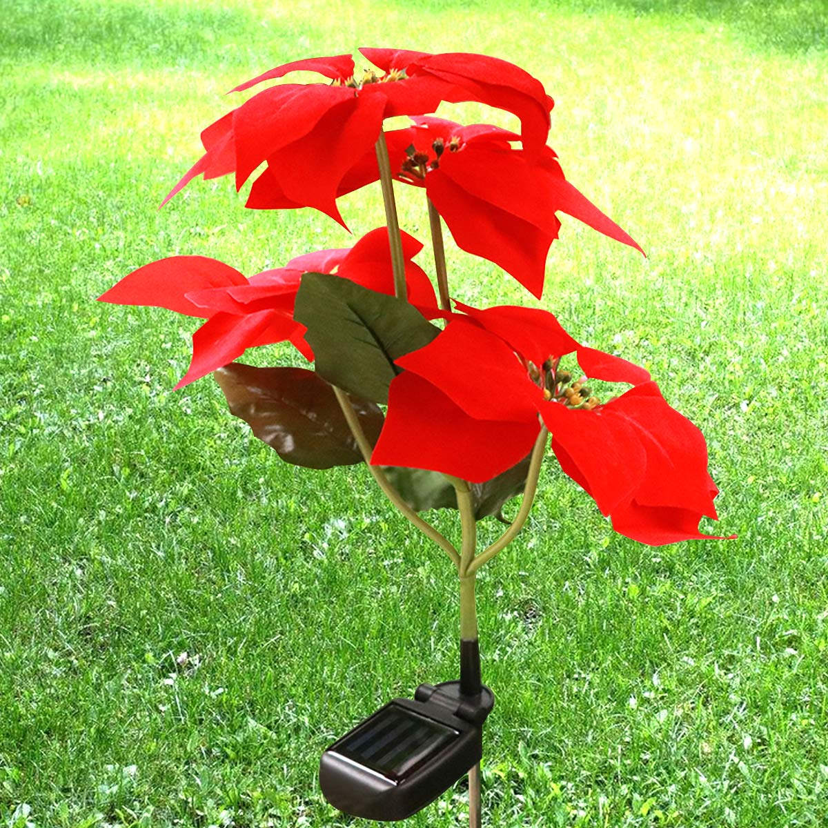 Outdoor Yard Power Stake - Solar Powered Fake Flower Lights, Lifelike