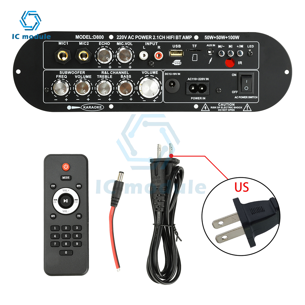 Outdoor Power Amplifier - DC12-19V/AC110-220V D800 Bluetooth Amplifier Board 2.1-Channel