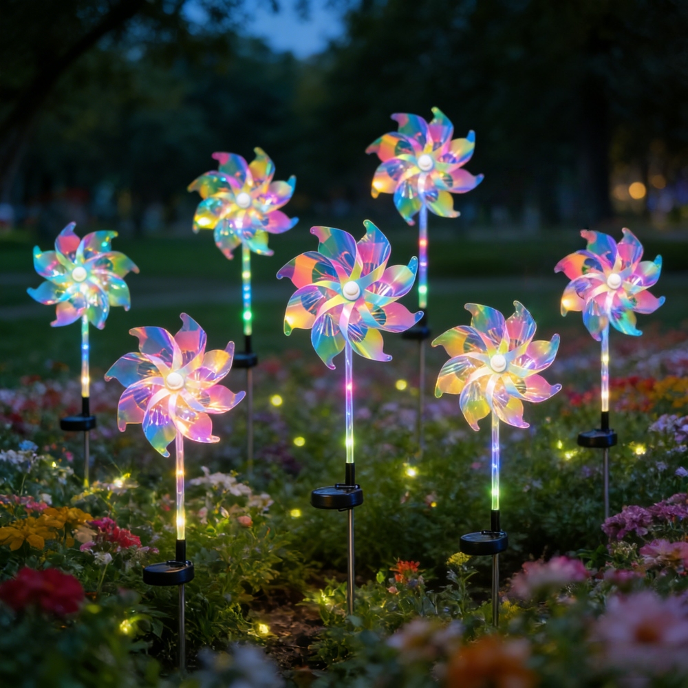 Outdoor Yard Power Stake - 2PCS Colorful Solar Powered Windmill LED