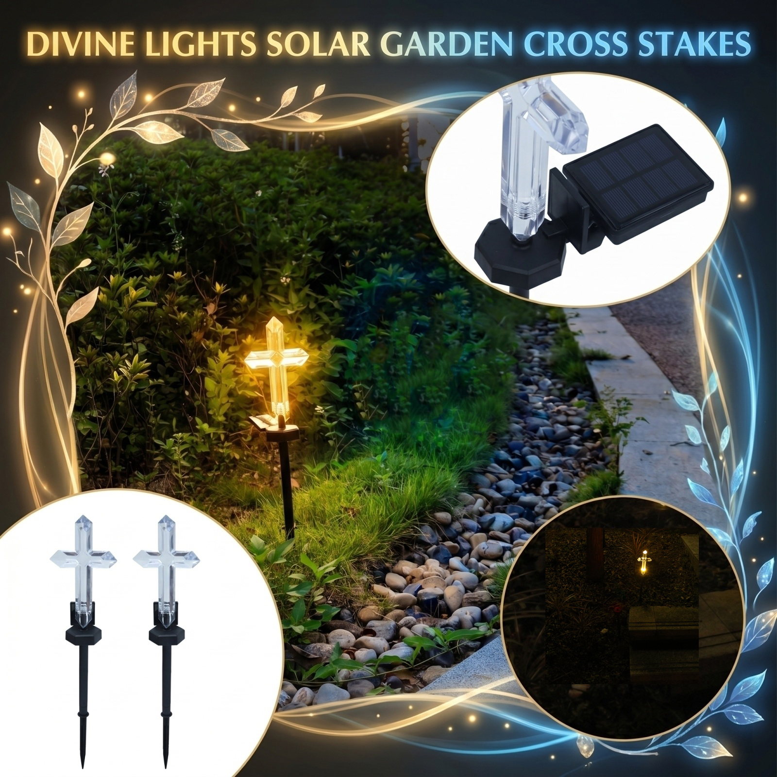 Solar-powered Cross Garden Sta - Outdoor Yard Power Stake บทวิจารณ์และราคา