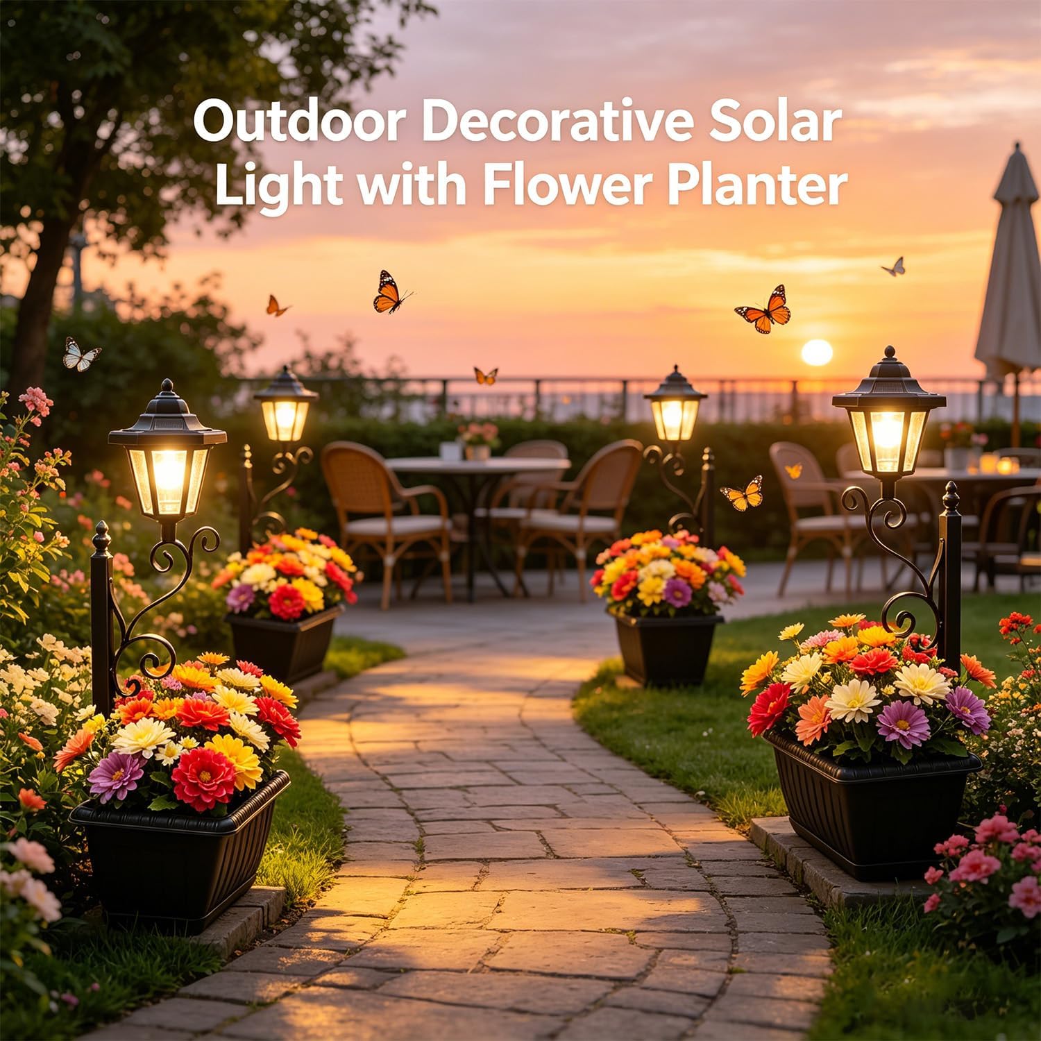 Solar Powered Lamppost Planter - Outdoor Yard Power Stake บทวิจารณ์และราคา
