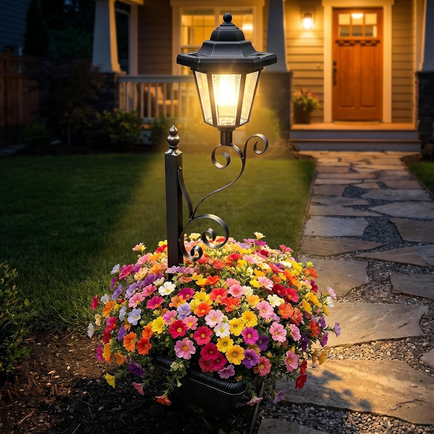 Solar Powered Lamppost Planter - Outdoor Yard Power Stake บทวิจารณ์และราคา