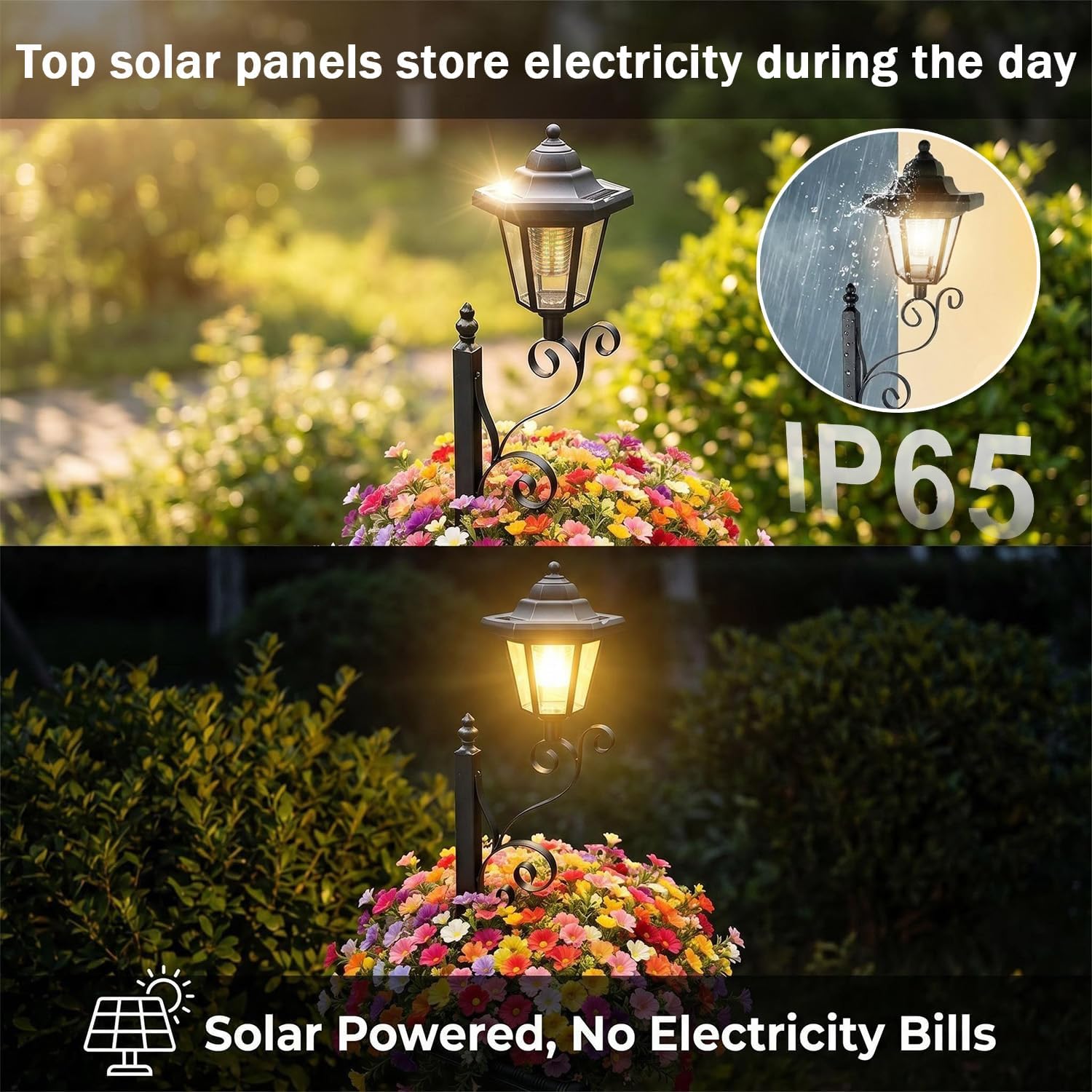 Solar Powered Lamppost Planter - Outdoor Yard Power Stake บทวิจารณ์และราคา