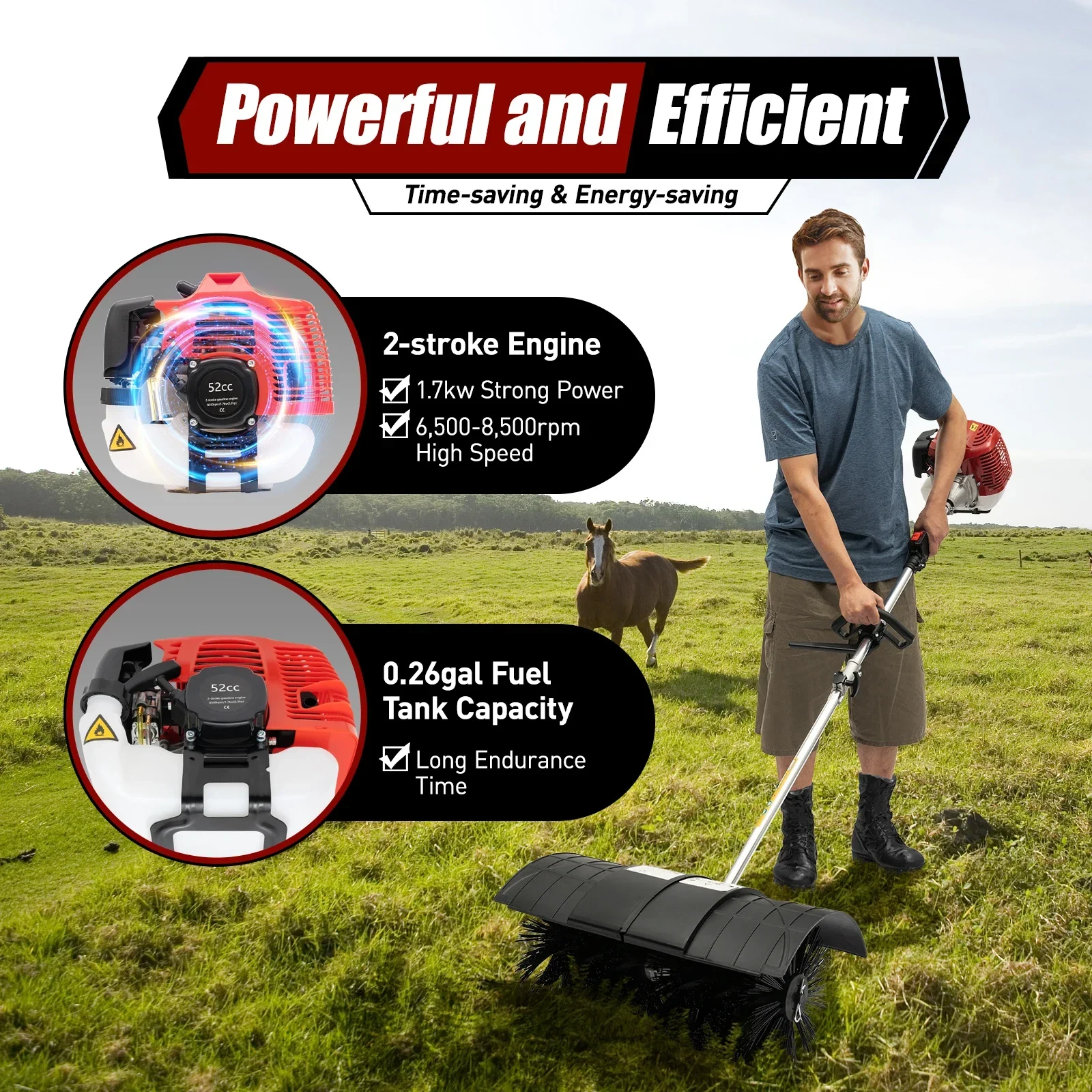 2-Stroke Gas-Powered Lawn Swee - Outdoor Power Broom บทวิจารณ์และราคา