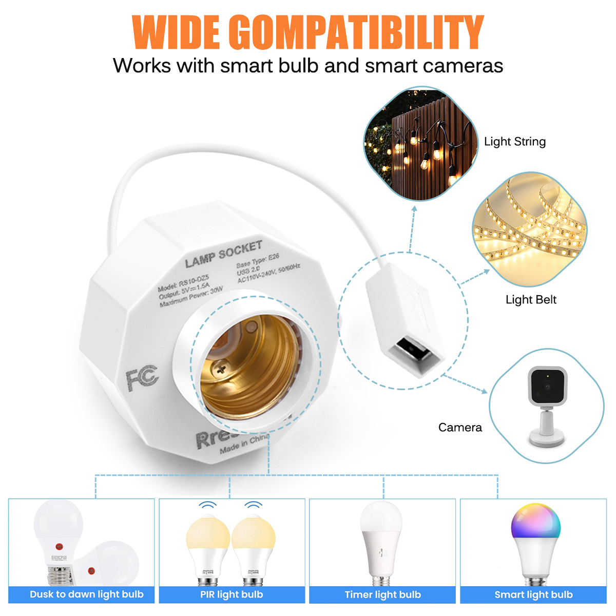 USB Light Socket Outlet Adapte - Outdoor Power Adapter Ring บทวิจารณ์และราคา