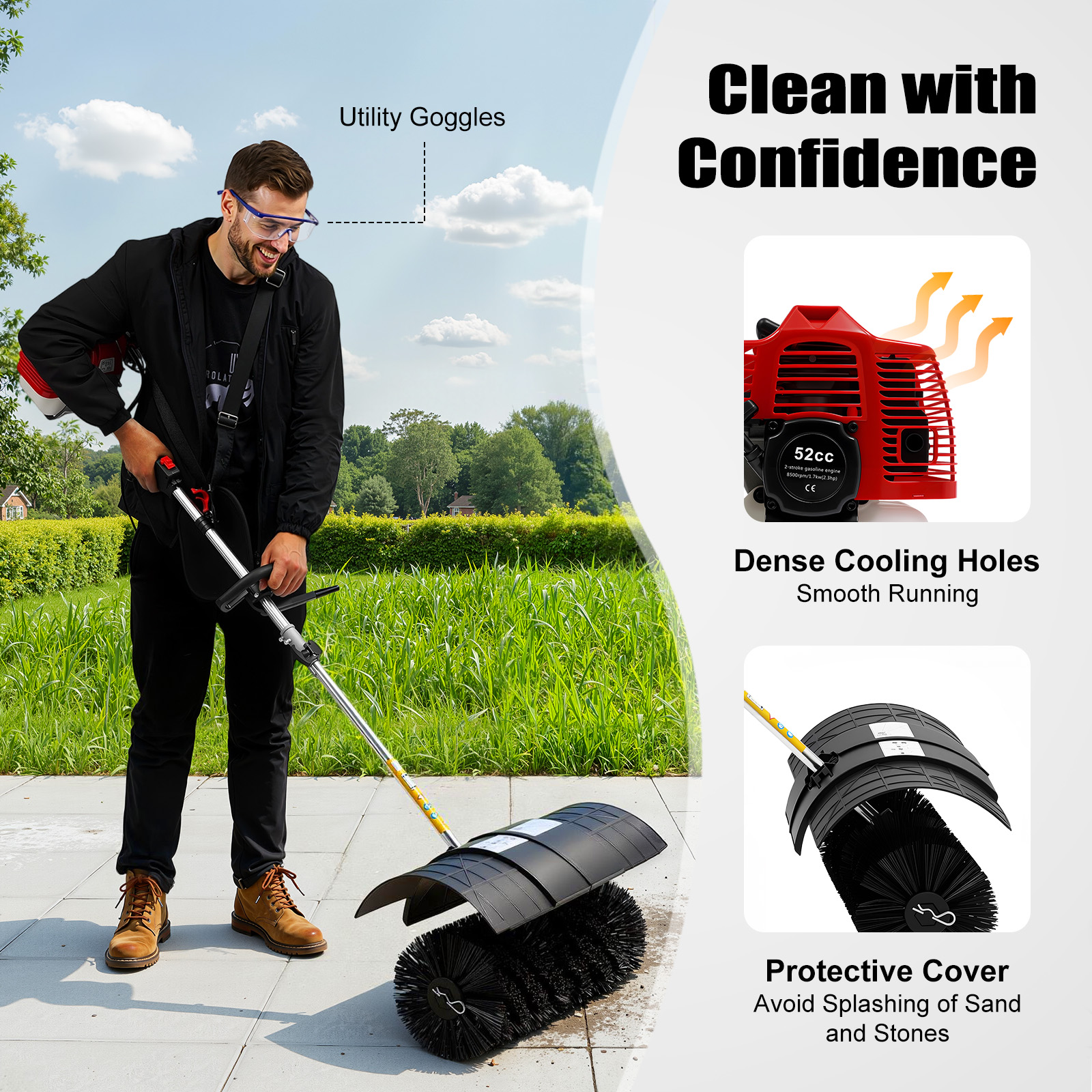 2.3HP Gas-Powered Sweeper, 850 - Outdoor Power Broom บทวิจารณ์และราคา